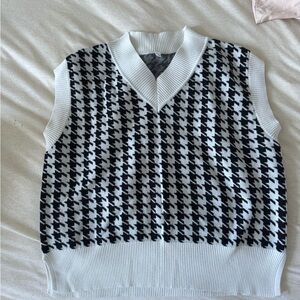 Black and White Houndstooth Sweater Vest